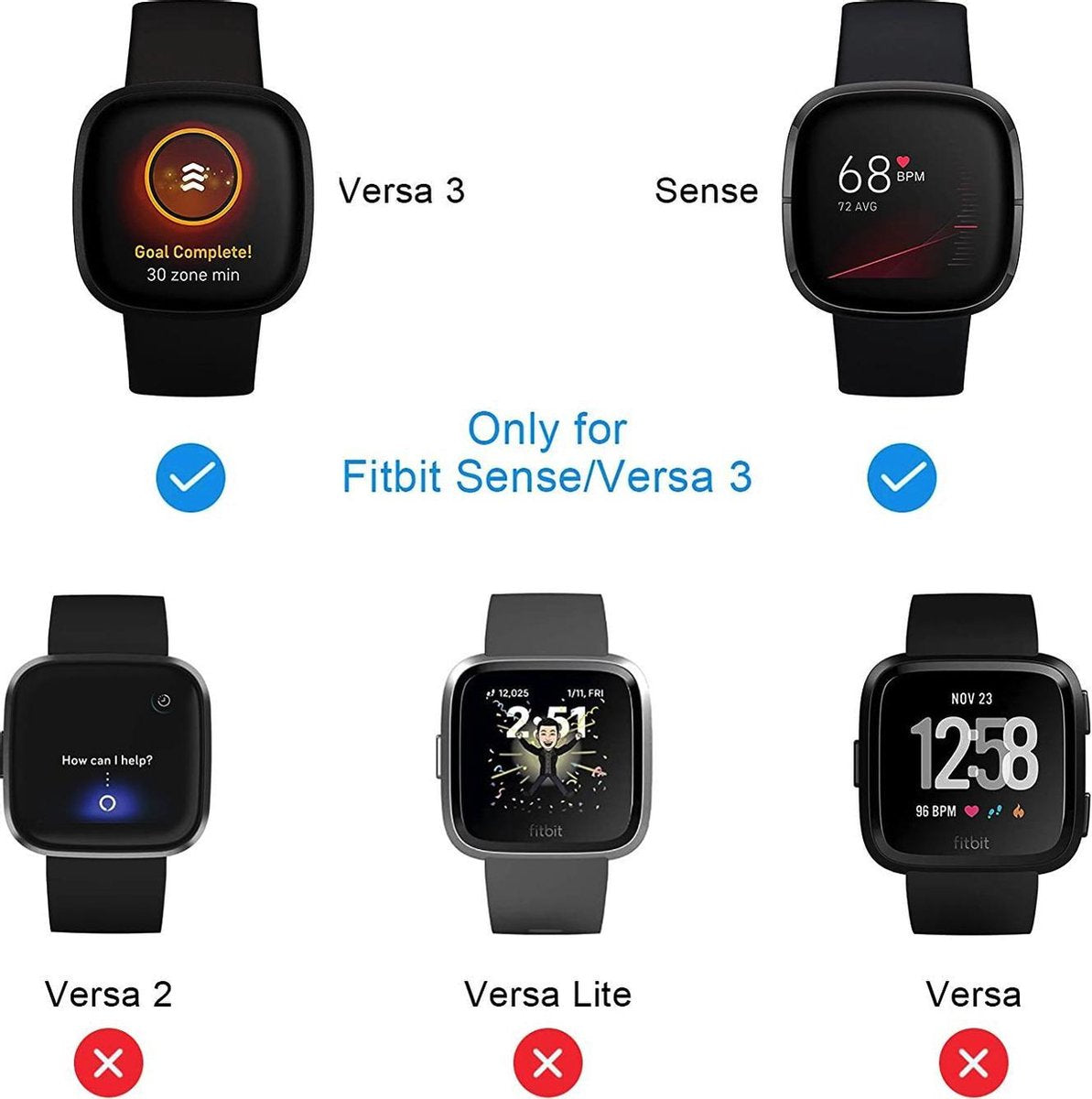 Full Cover Bumper geschikt voor Fitbit Versa 3 / Sense – Siliconen Screenprotector Case - Beschermings Hoesje – Zwart