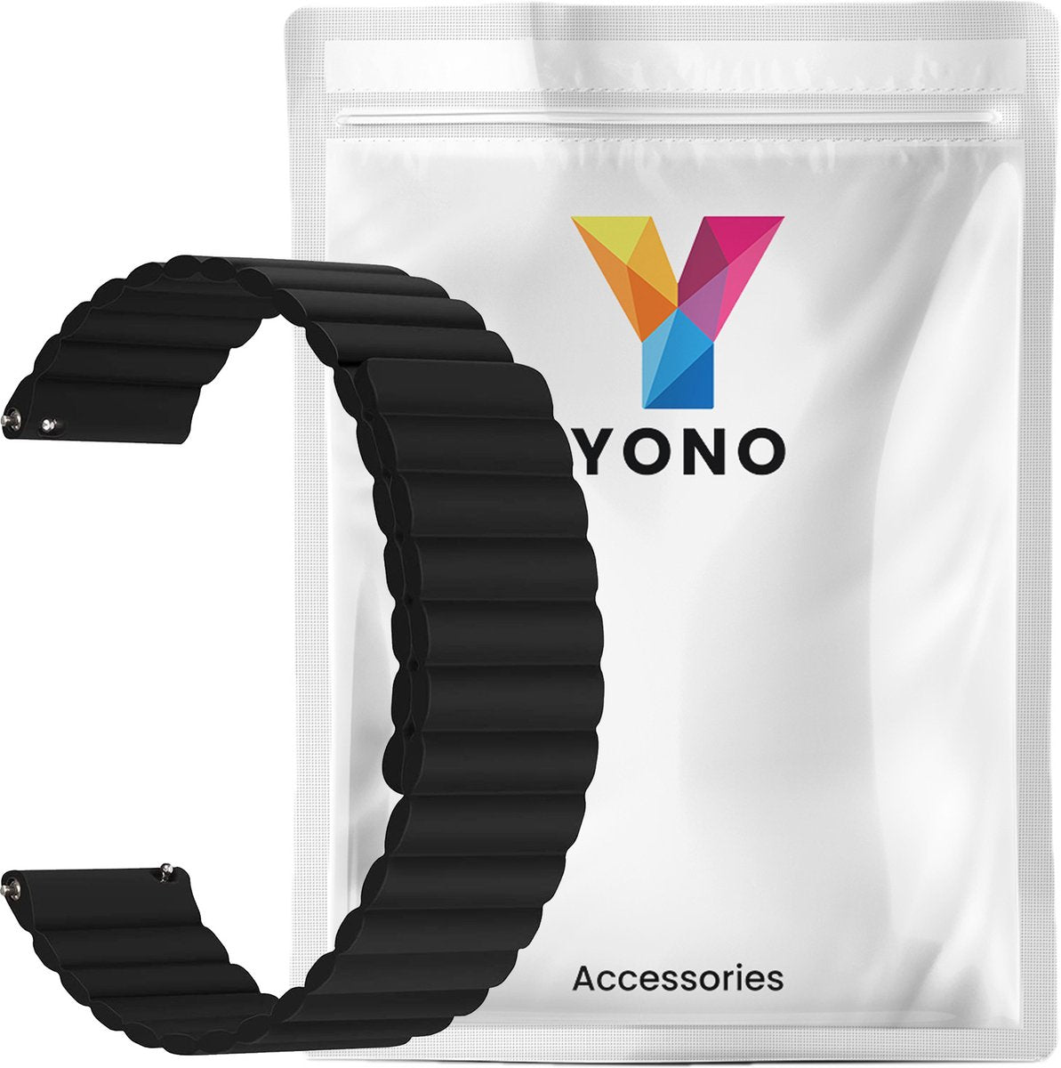 YONO Siliconen Link Bandje 20mm - Horlogebandje geschikt voor Samsung Galaxy Watch 7/6/5 / Pro / 4 / 3 / Active 2 - Polar Ignite / Unite – Zwart