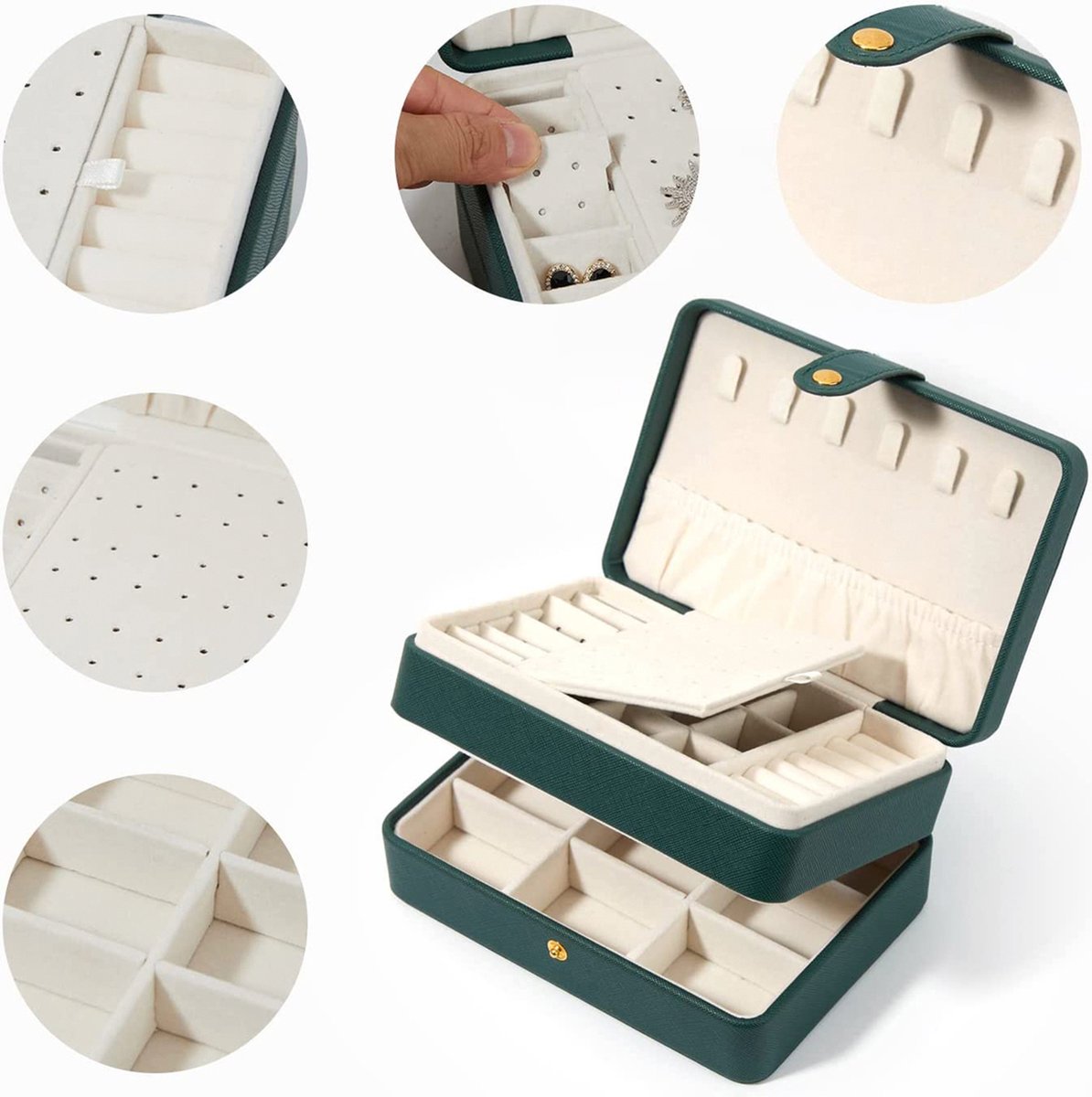 YONO Sieradendoosje - Doos voor Juwelen / Ringen / Kettingen / Oorbellen / Armbanden - Sieraden Organizer - Houder en Opberger - Opbergsysteem - Donkergroen