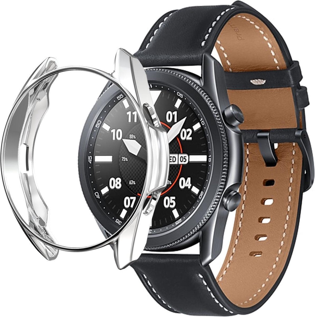 Bumper geschikt voor Samsung Galaxy Watch 3 41mm – Siliconen Case Screenprotector – Zilver