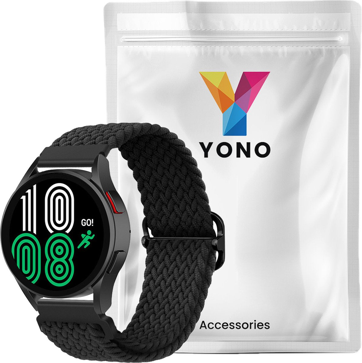YONO Nylon Stretch Bandje 20mm - Horlogebandje geschikt voor Samsung Galaxy Watch 7/6/5 / Pro / 4 / 3 / Active 2 - Polar Ignite / Unite – Zwart
