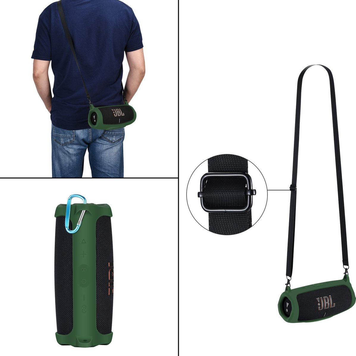 YONO Siliconen Hoes geschikt voor JBL Charge 5 – Case met Draagriem en Clip – Beschermhoes - Donkergroen