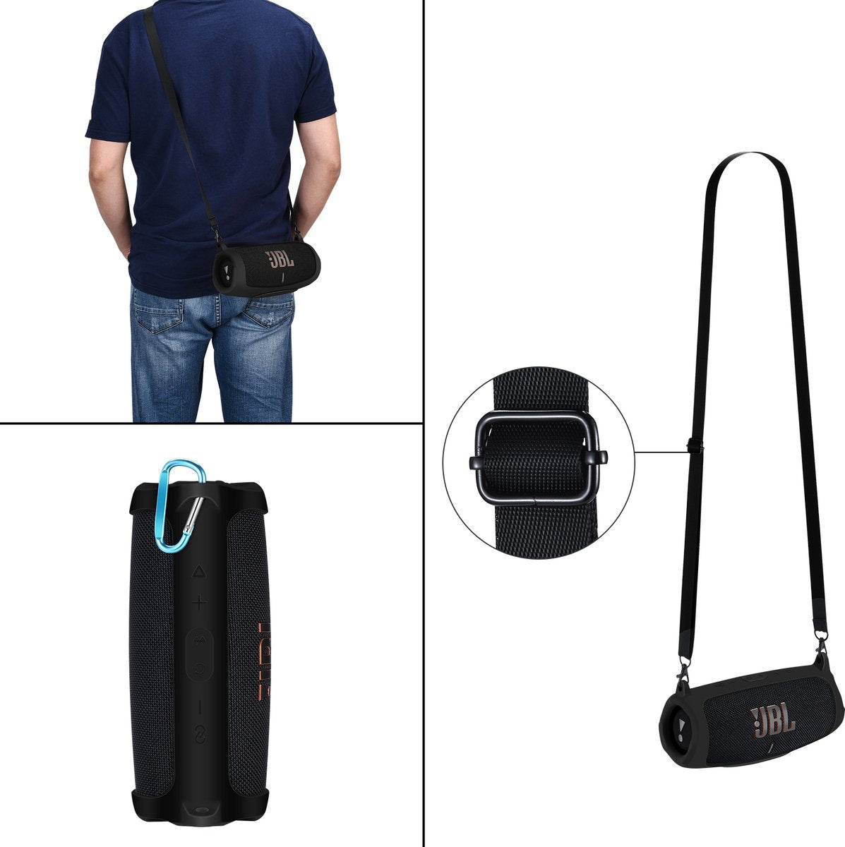 YONO Siliconen Hoes geschikt voor JBL Charge 5 – Case met Draagriem en Clip – Beschermhoes - Zwart