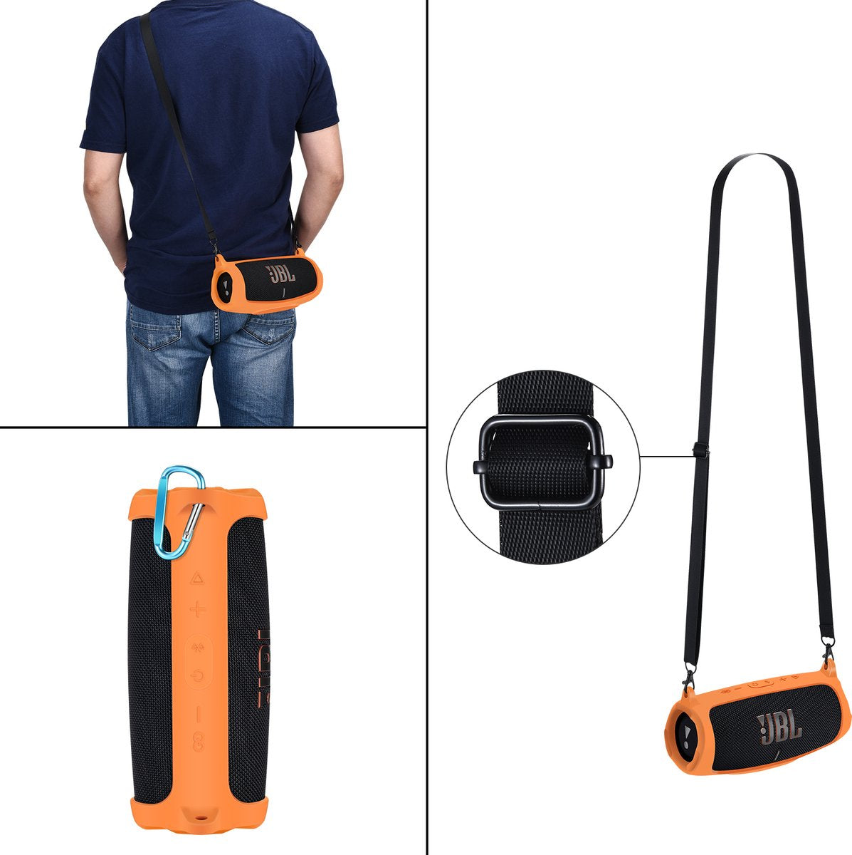 YONO Siliconen Hoes geschikt voor JBL Charge 5 – Case met Draagriem en Clip – Beschermhoes - Oranje