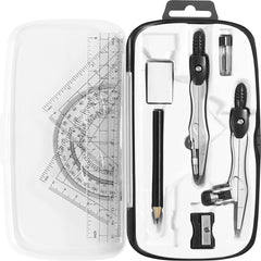YONO Wiskunde School Set 10in1 - Passer / Geodriehoek / Liniaal / Potlood - Schoolspullen Middelbare - Zwart