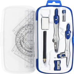 YONO Wiskunde School Set 10in1 - Passer / Geodriehoek / Liniaal / Potlood - Schoolspullen Middelbare - Donkerblauw