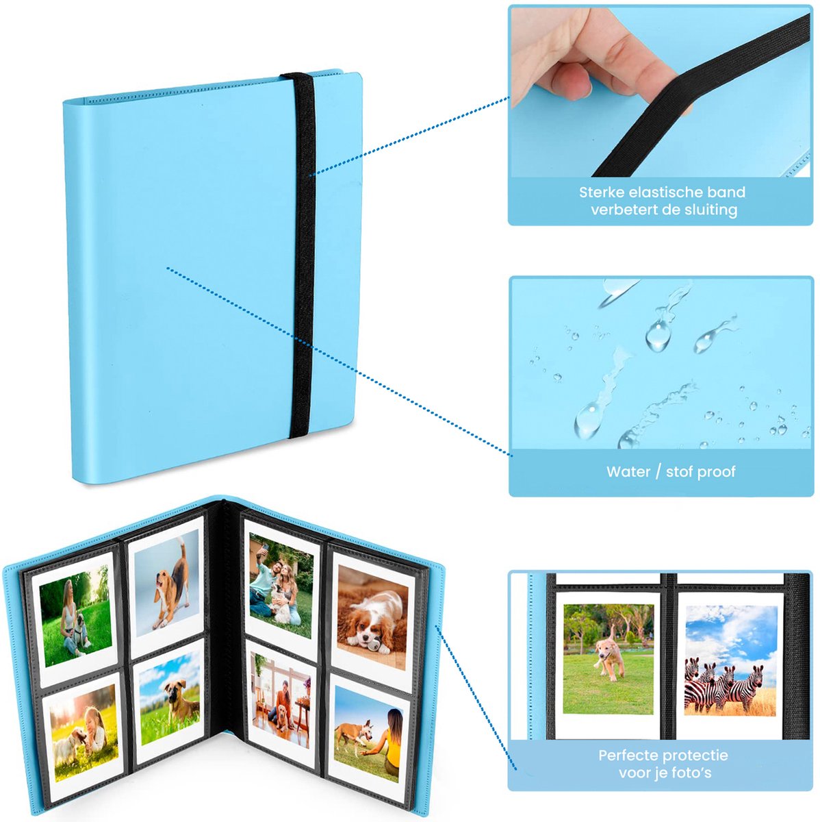 YONO Fotoalbum 160 voor Instant Camera Fotopapier - Fotoboek Geschikt voor Fujifilm Instax Mini 12 / 11 / 9 / 8 / 7s / 25 / 90 / Link / SP-2 / Liplay - Film Polaroid - Kodak - Square en Meer - Blauw