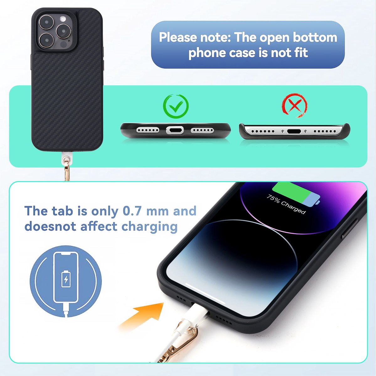 YONO Telefoonkoord Universeel - Nylon Telefoon Ketting Verstelbaar - Turquoise