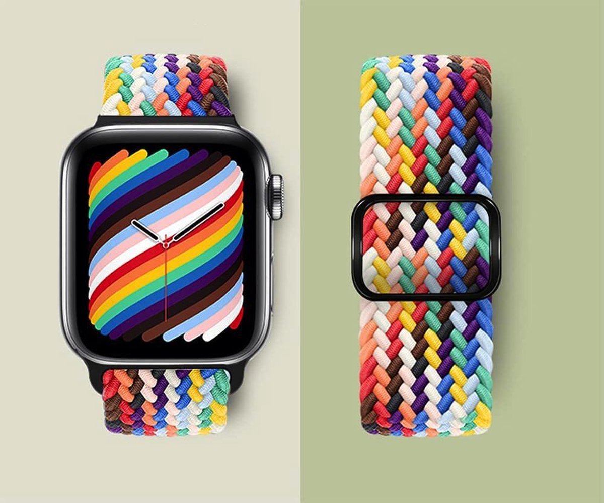 YONO Gevlochten Nylon Stretch Bandje geschikt voor Apple Watch - 42 / 44 / 45 / 49 mm - Zwart