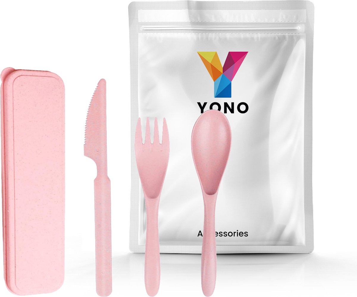 YONO Camping Bestek Set - Outdoor Eetgerei Meeneem Set - Reis Lepel, Vork en Mes - Roze