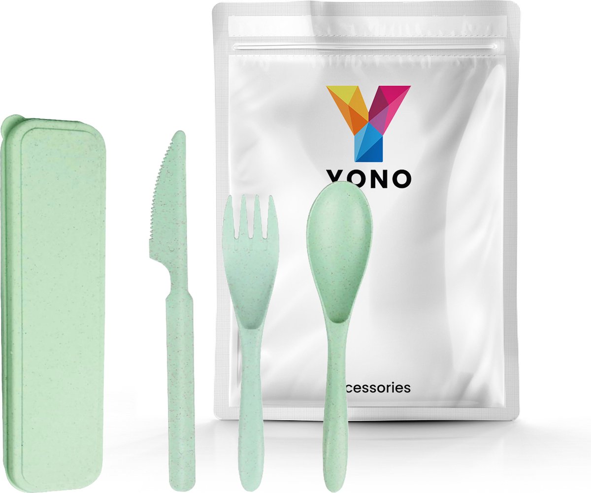 YONO Camping Bestek Set - Outdoor Eetgerei Meeneem Set - Reis Lepel, Vork en Mes - Lichtgroen