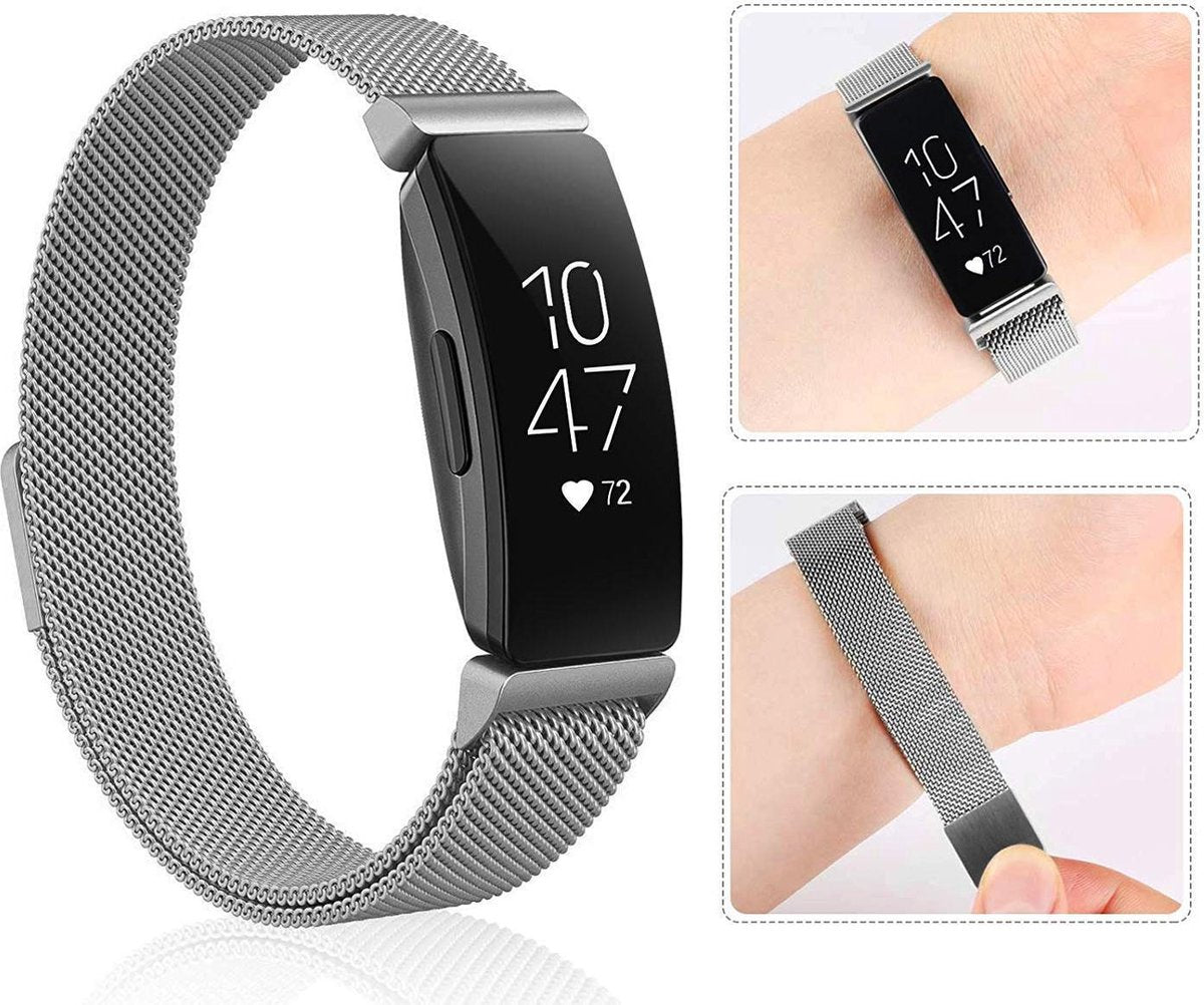 YONO Bandje geschikt voor Fitbit Inspire/HR/2 - Milanees - Zilver – Large