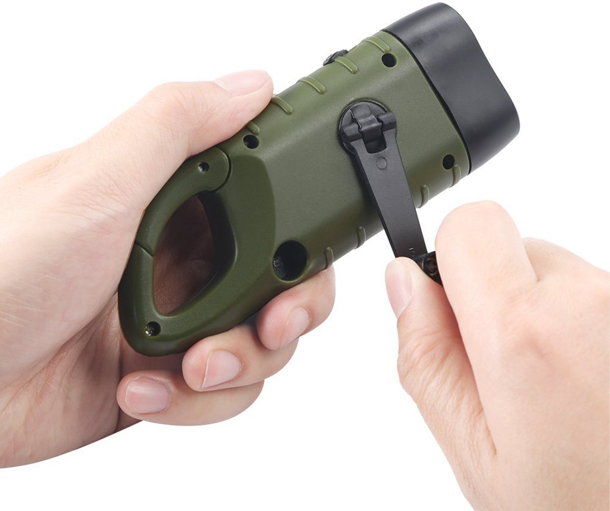 YONO Opwindbare Zaklamp - Militaire Knijpkat Dynamo - Opwindbaar en Zonne Energie Oplaadbaar - Donkergroen