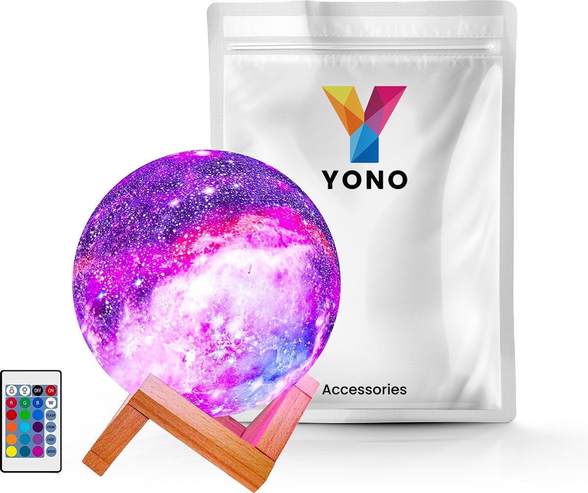 YONO Galaxy Maanlamp Draadloos - Tafellamp met LED Verlichting - Moon Planeet Lamp - Kinderkamer - Slaapkamer - 18cm