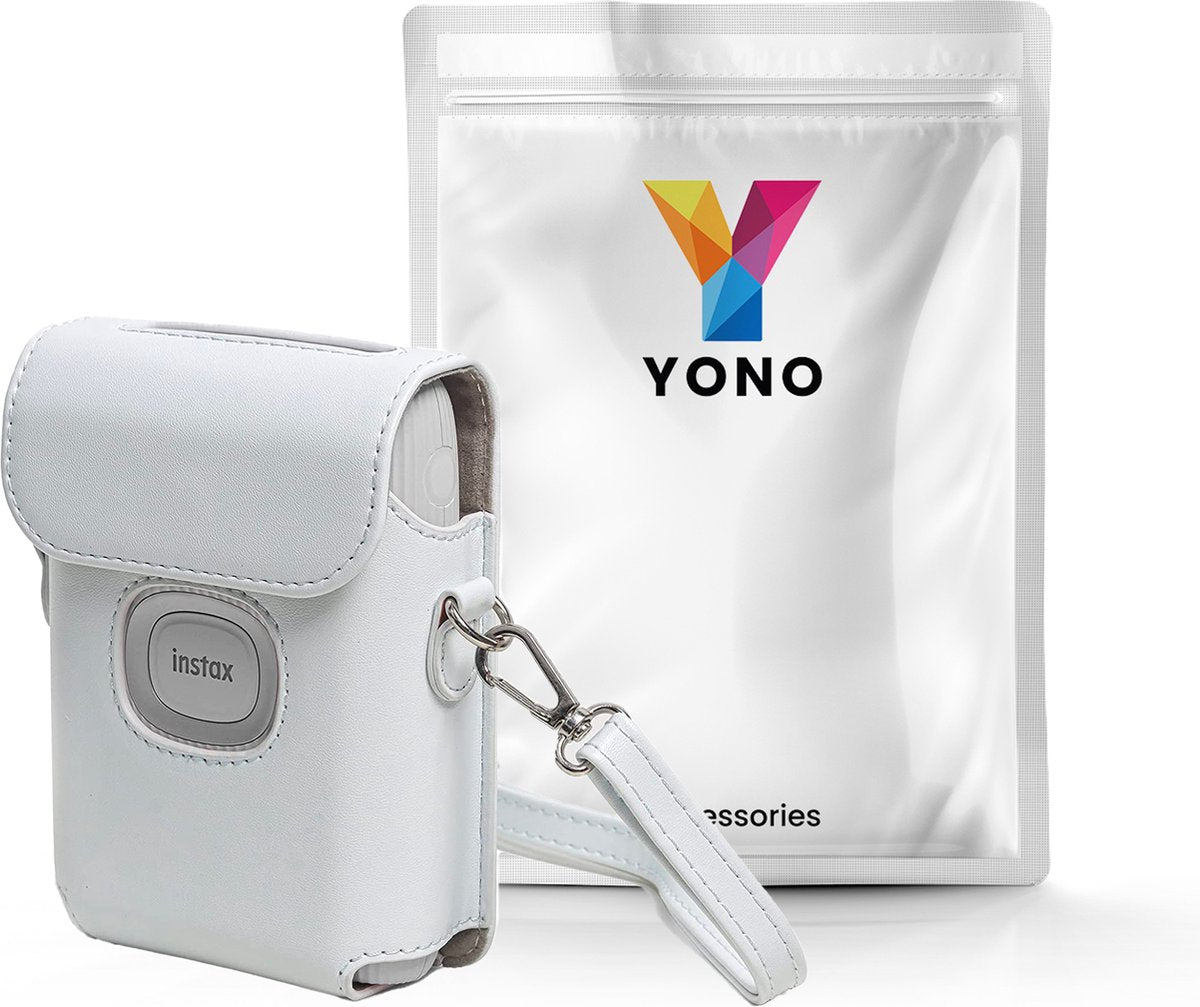 YONO Case geschikt voor Fujifilm Instax Mini Link 2 - Leren Hoesje met Draagriem - Tasje - Beschermhoes - Wit