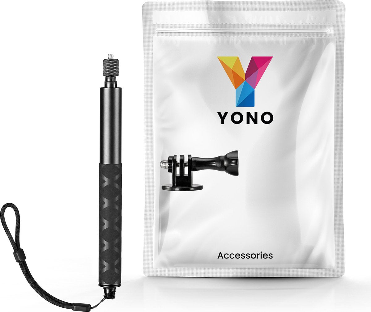 YONO Premium Stick geschikt voor GoPro / DJI Osmo / Insta360 - Onzichtbare Selfie Pole Mount Accessoires Waterproof - Uitschuifbaar tot 120cm - Zwart
