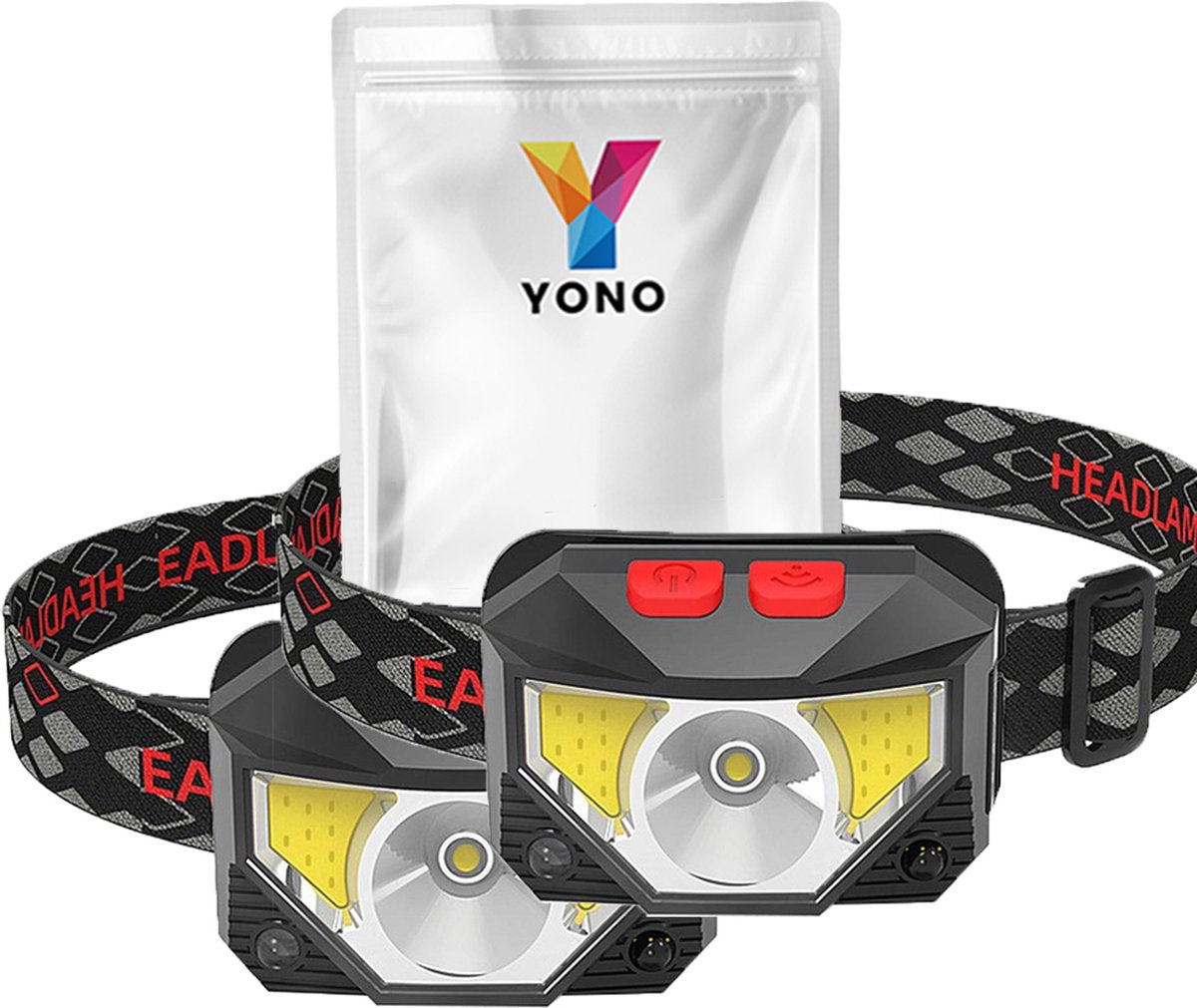 YONO Hoofdlamp LED – Wandel Verlichting USB Oplaadbaar - Kantelbaar – 2 Stuks – Zwart