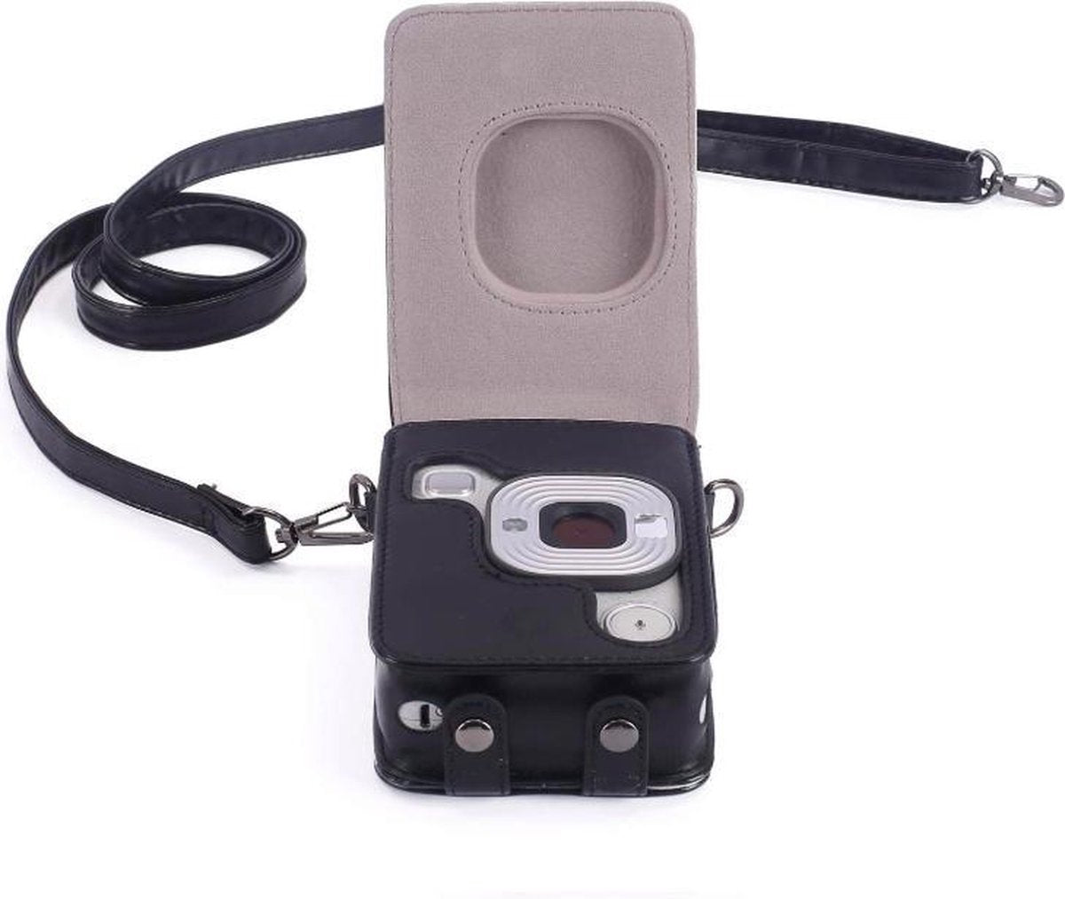 YONO Vintage Case geschikt voor Fujifilm Instax LiPlay - Leren Hoesje met Draagriem – Zwart