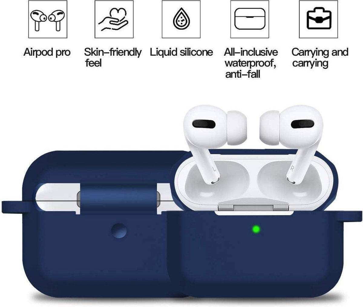 YONO Siliconen Hoesje geschikt voor Apple Airpods Pro 1 / 2 - Met Clip – Donkerblauw