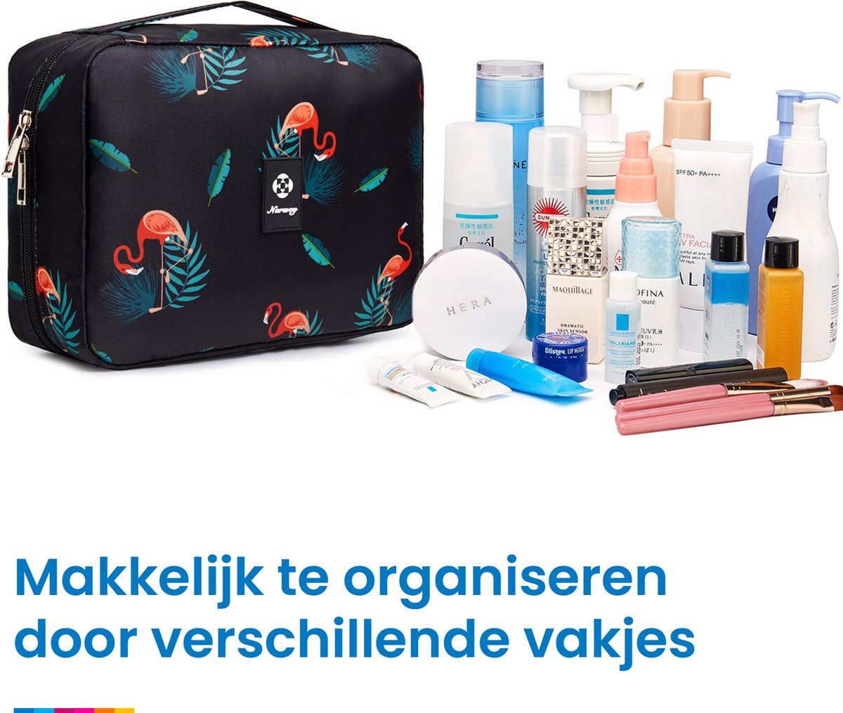 YONO Reis Toilettas Hangend met Haak - Geschikt voor Beauty, Make Up en Toiletartikelen – Travel Organizer – Cosmetica Tas voor Dames en Heren - Flamingo Zwart