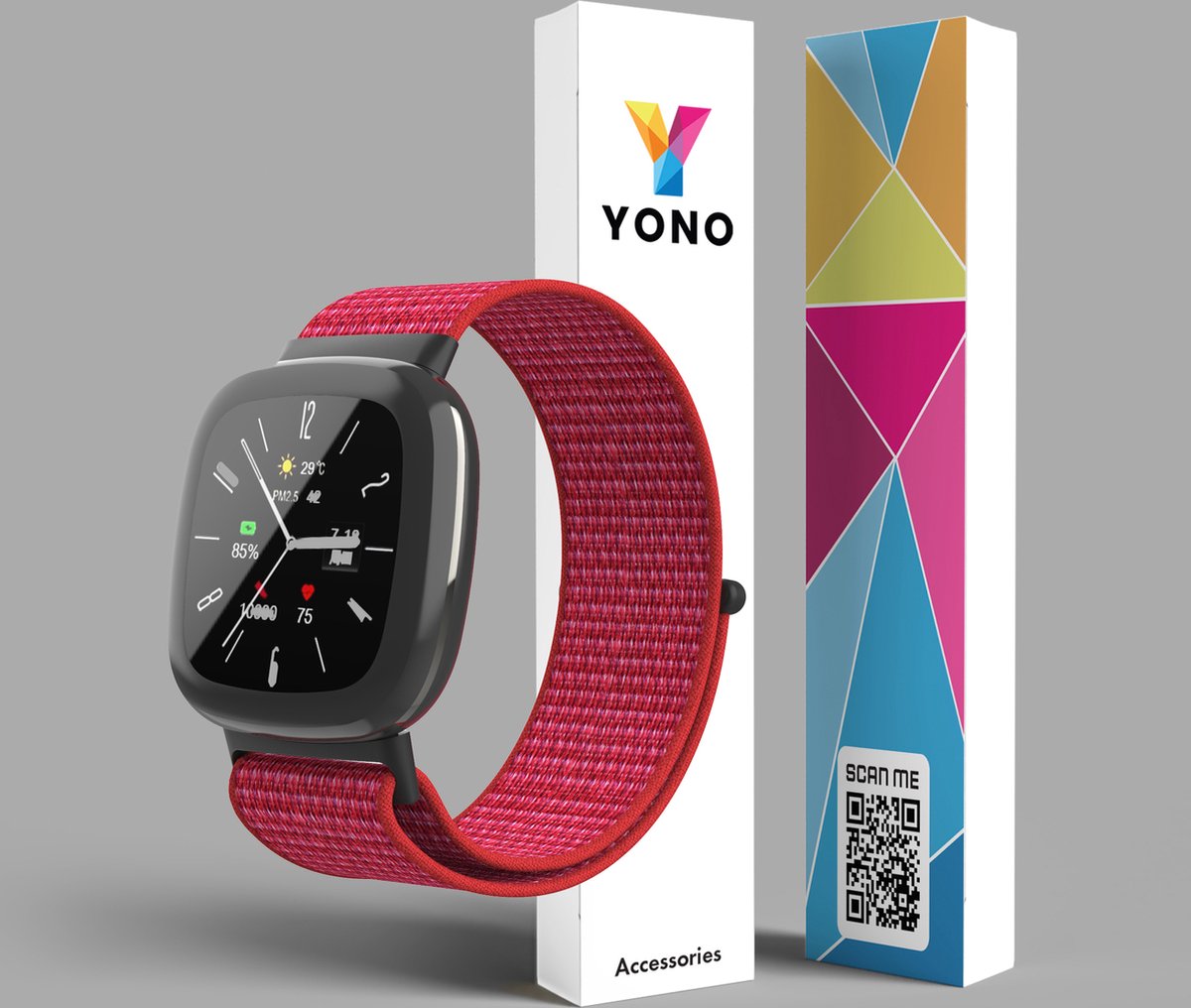 YONO Nylon Velcro Bandje geschikt voor Fitbit Versa 4 / Sense 2 - Rood