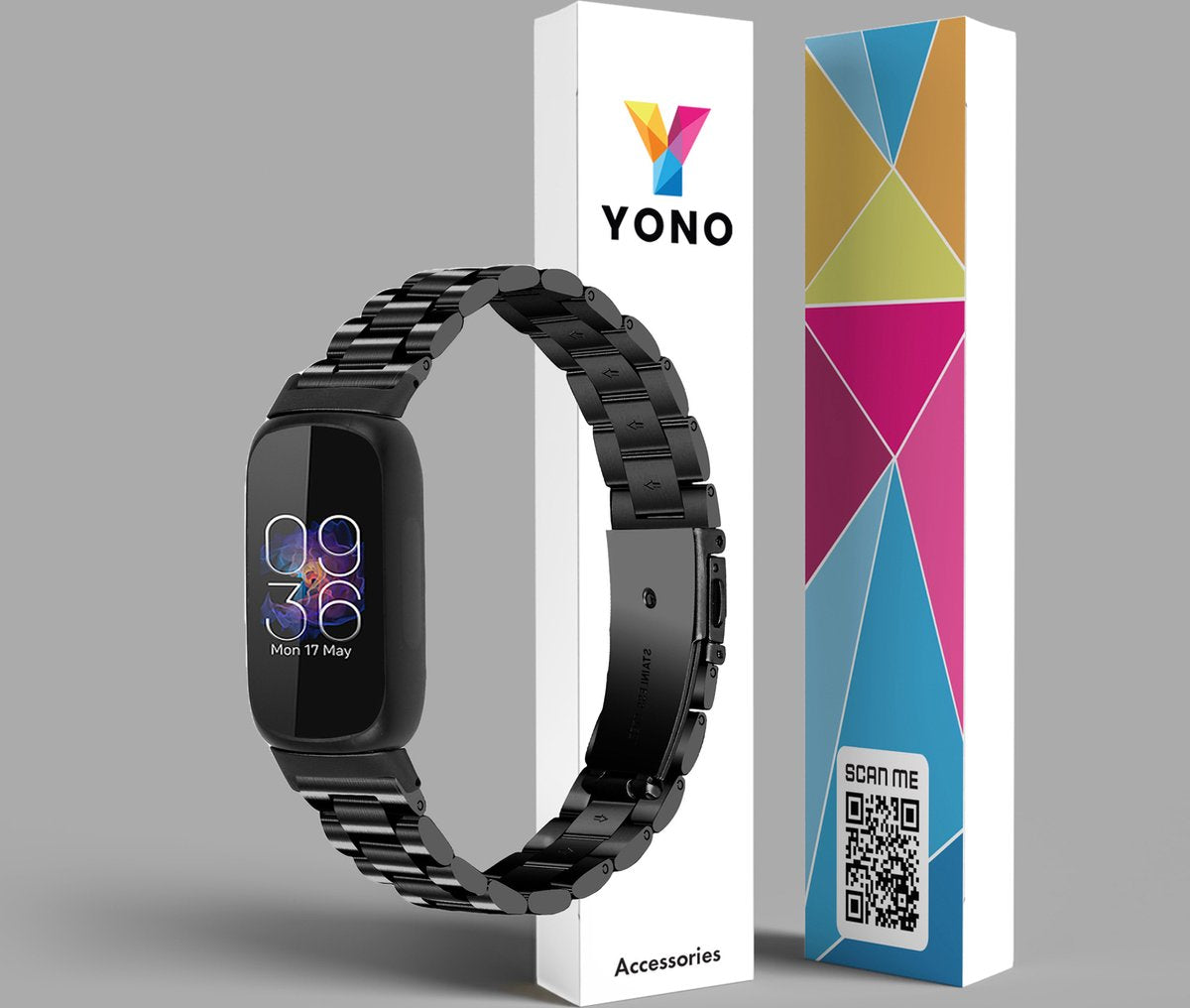 YONO Stalen Bandje geschikt voor Fitbit Inspire 3 - RVS Schakel Horlogeband - Zwart
