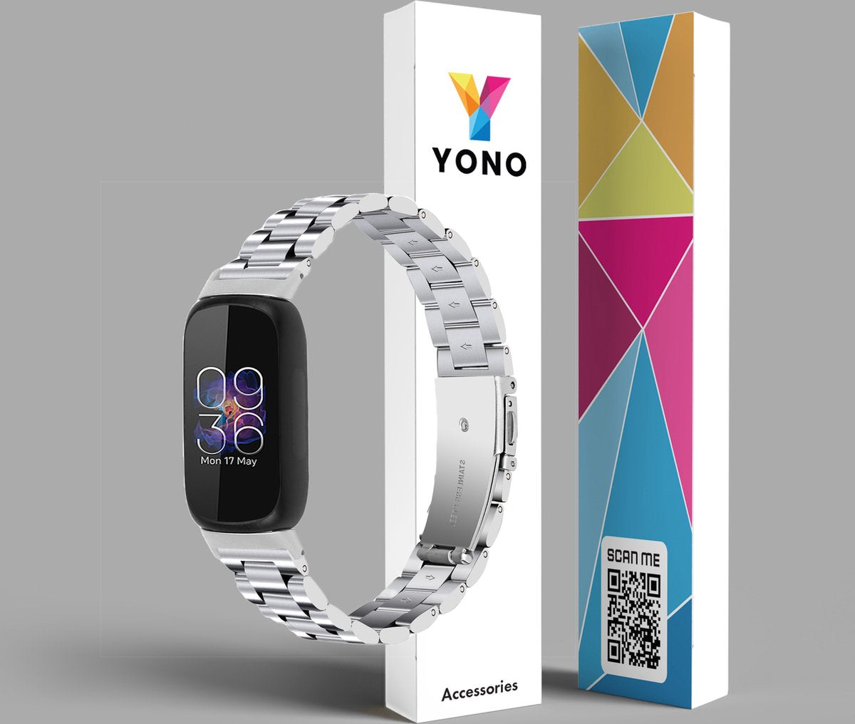 YONO Stalen Bandje geschikt voor Fitbit Inspire 3 - RVS Schakel Horlogeband - Zilver