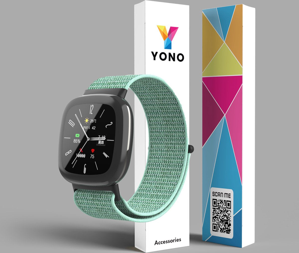 YONO Nylon Velcro Bandje geschikt voor Fitbit Versa 4 / Sense 2 - Mintgroen