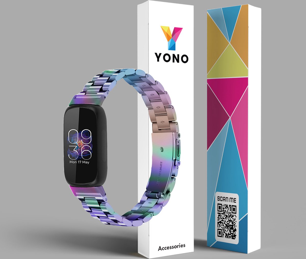 YONO Stalen Bandje geschikt voor Fitbit Inspire 3 - RVS Schakel Horlogeband - Parelmoer