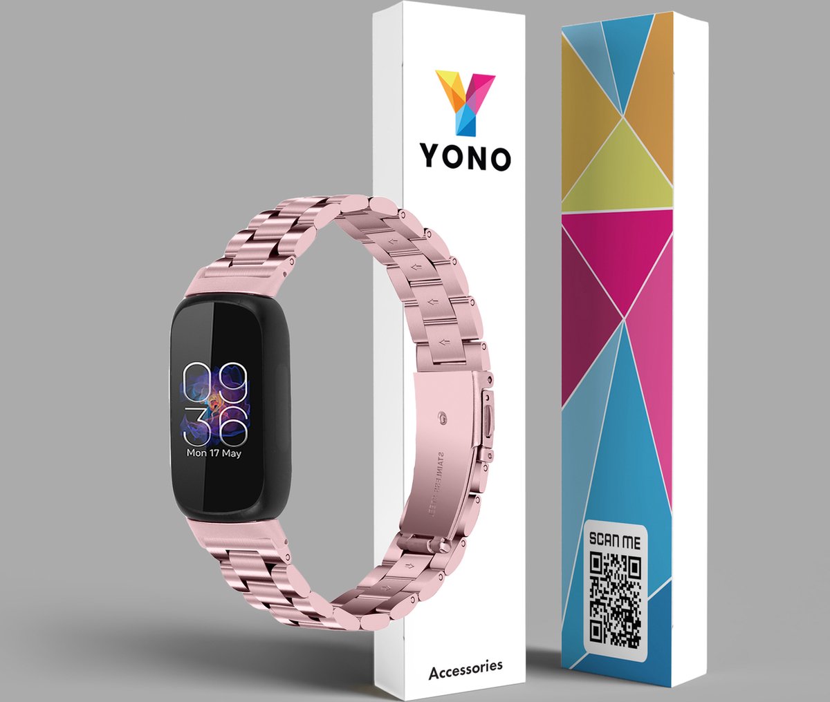 YONO Stalen Bandje geschikt voor Fitbit Inspire 3 - RVS Schakel Horlogeband - Roze