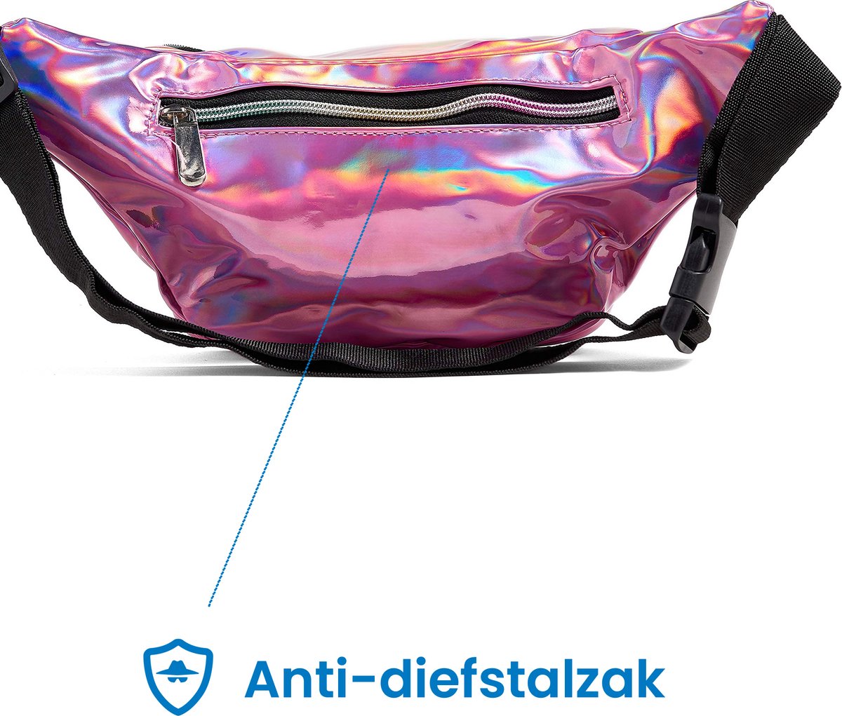 YONO Fanny Pack Holografisch - Heuptasje geschikt voor Festival / Reizen - Telefoontasje Crossbody - Buideltasje voor Dames en Heren - Roze