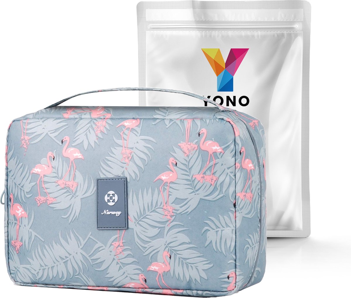 YONO Reis Toilettas Hangend met Haak - Geschikt voor Beauty, Make Up en Toiletartikelen – Travel Organizer – Cosmetica Tas voor Dames en Heren - Flamingo Blauw