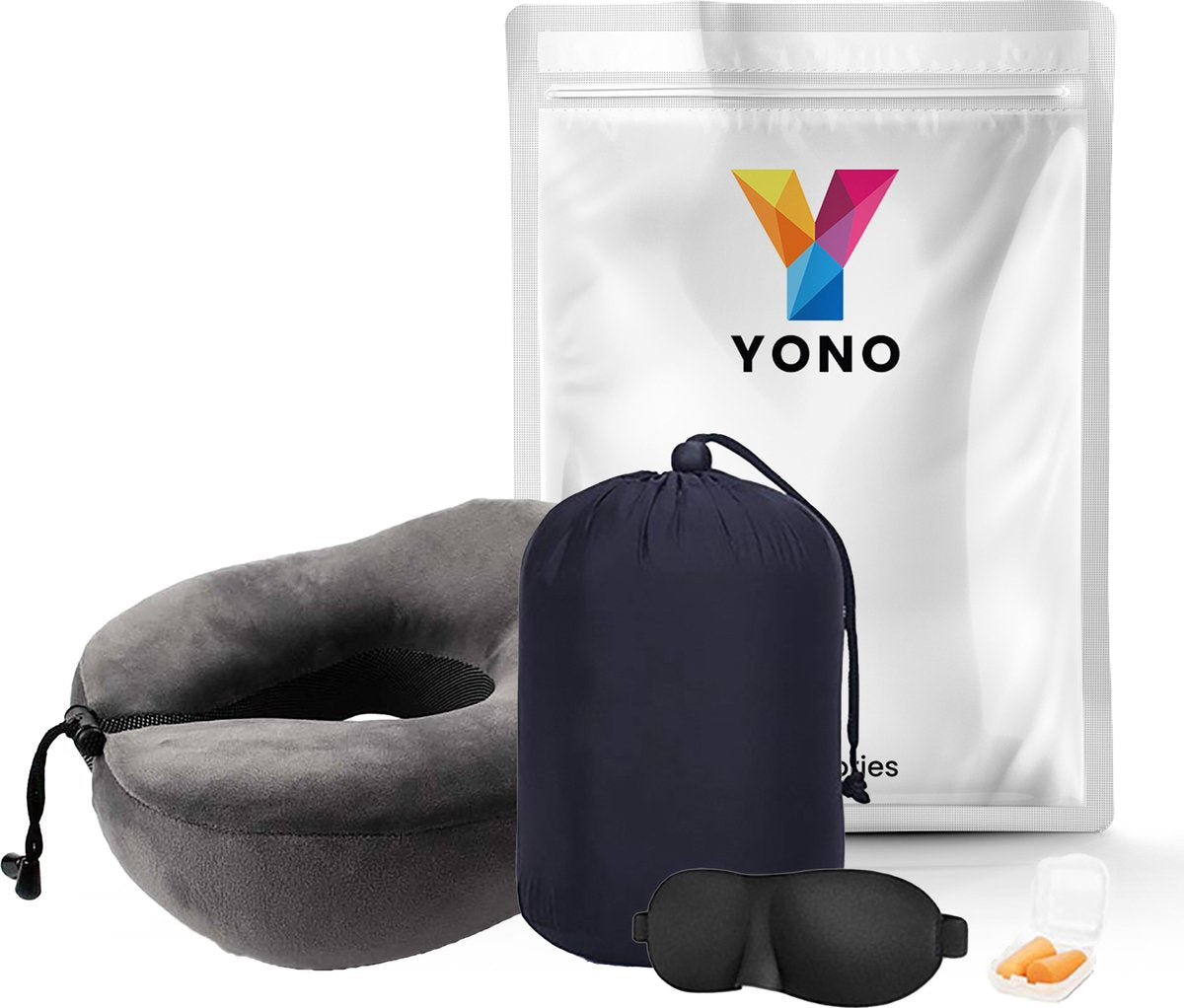 YONO Premium Nekkussen Set - Reiskussen Vliegtuig en Auto - Traagschuim Memory Foam - Inclusief Slaapmasker en Oordopjes Slapen - Donkergrijs