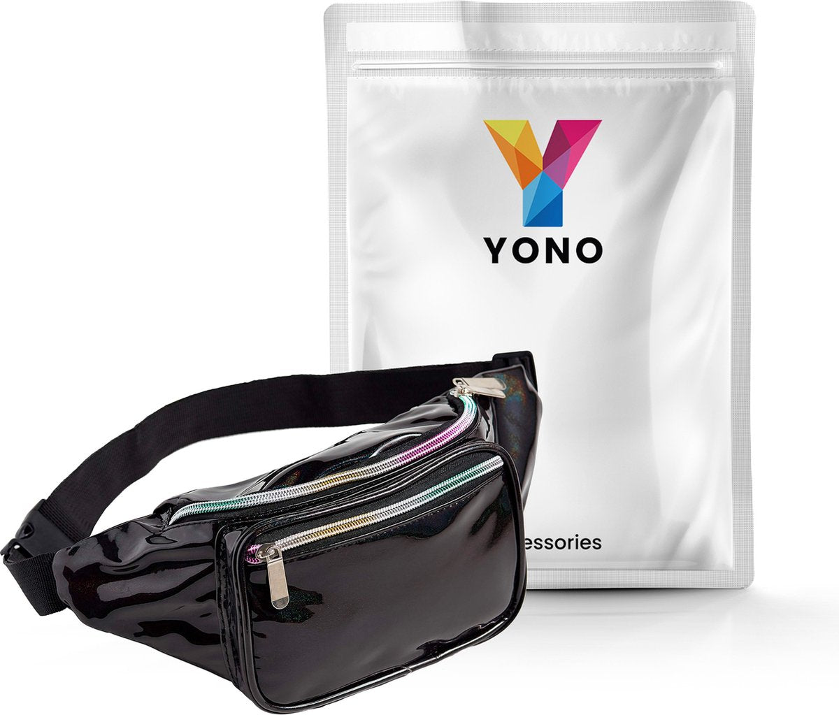 YONO Fanny Pack Holografisch - Heuptasje geschikt voor Festival / Reizen - Telefoontasje Crossbody - Buideltasje voor Dames en Heren - Zwart