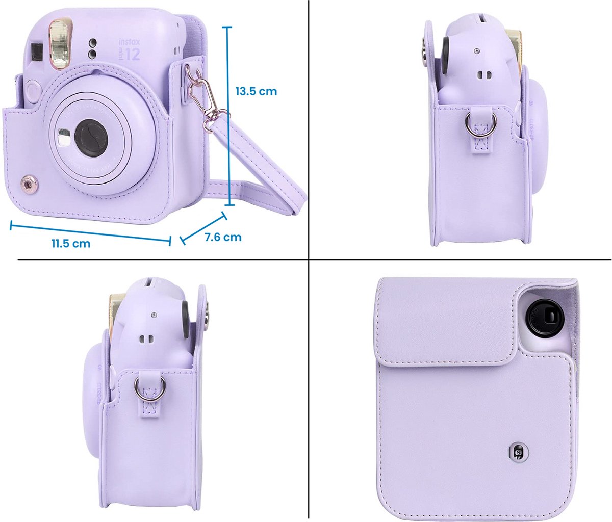YONO Accessoires Set geschikt voor Fujifilm Instax Mini 12 - Camera Tas met Draagriem - Hoesje en Fotoalbum - Lila Paars
