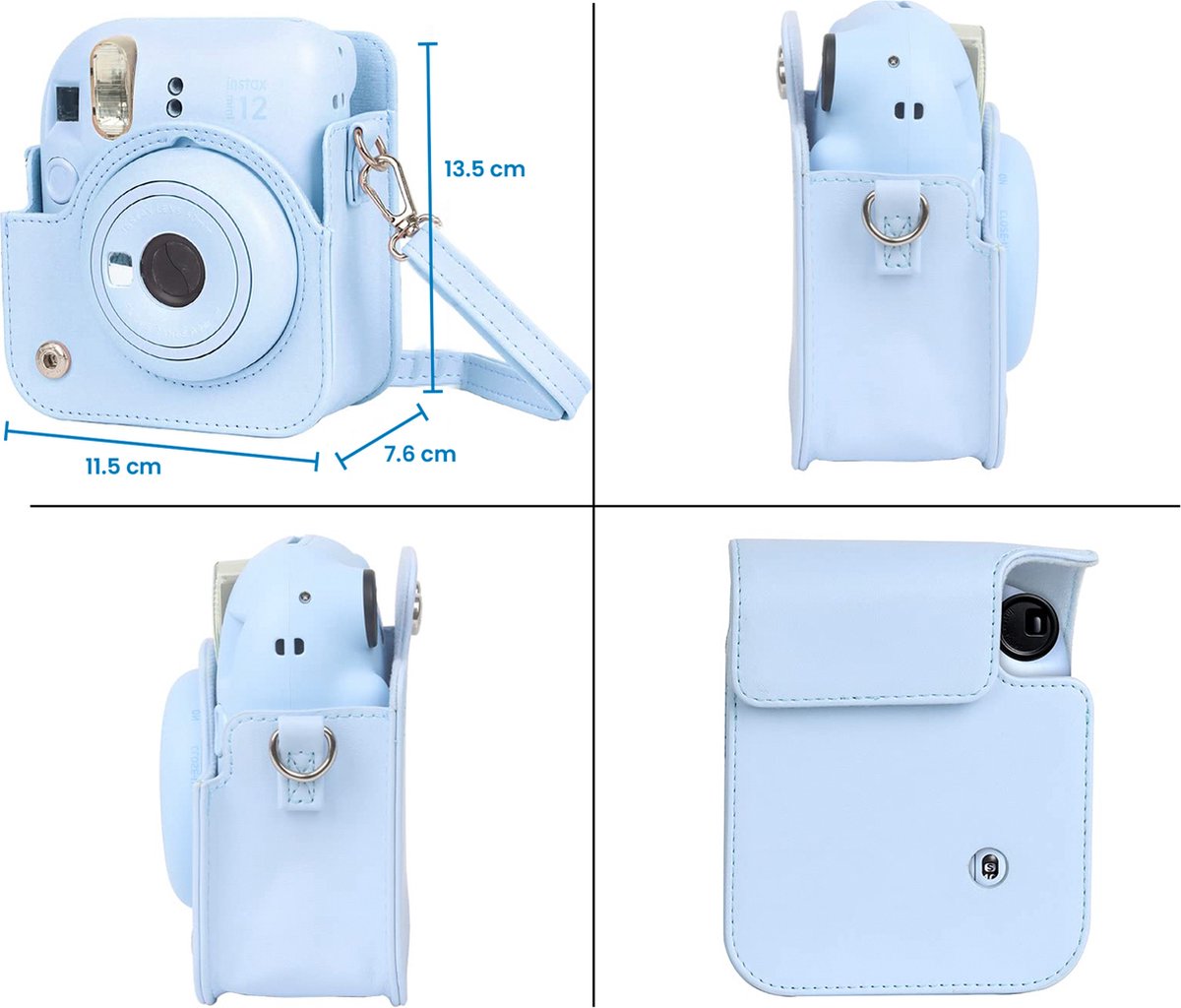 YONO Accessoires Set geschikt voor Fujifilm Instax Mini 12 - Camera Tas met Draagriem - Hoesje en Fotoalbum - Pastel Blauw