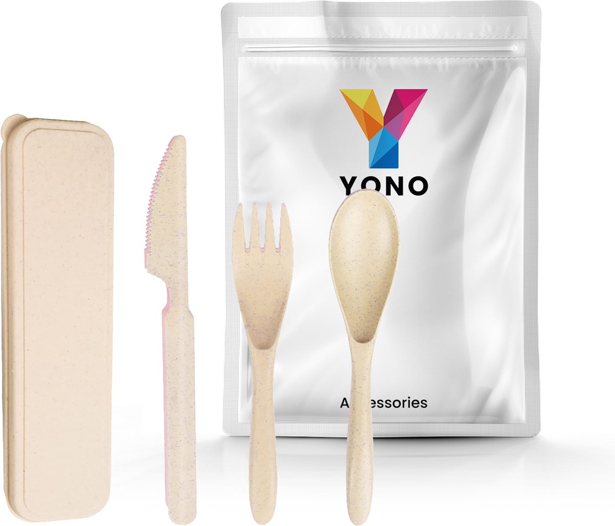 YONO Camping Bestek Set - Outdoor Eetgerei Meeneem Set - Reis Lepel, Vork en Mes - Beige