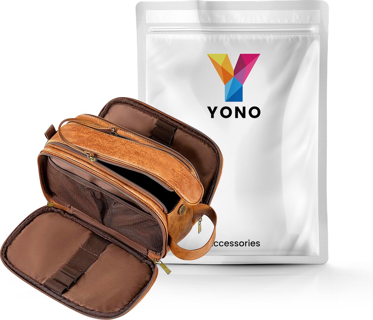 YONO Reis Toilettas Heren - PU Leer - XL - Bruin