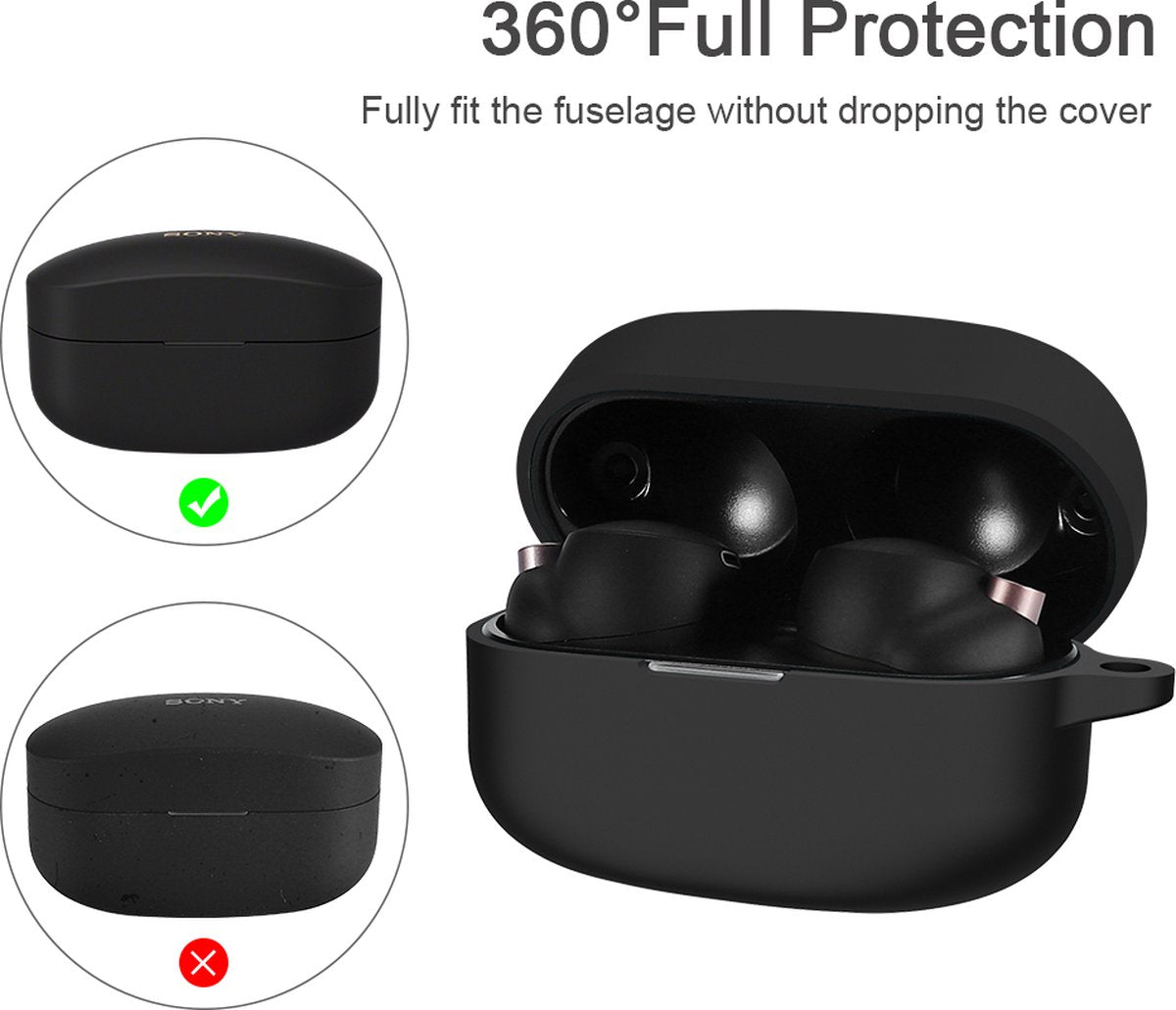 YONO Hoesje geschikt voor Sony WF-1000XM4 - Siliconen Case met Clip - Zwart