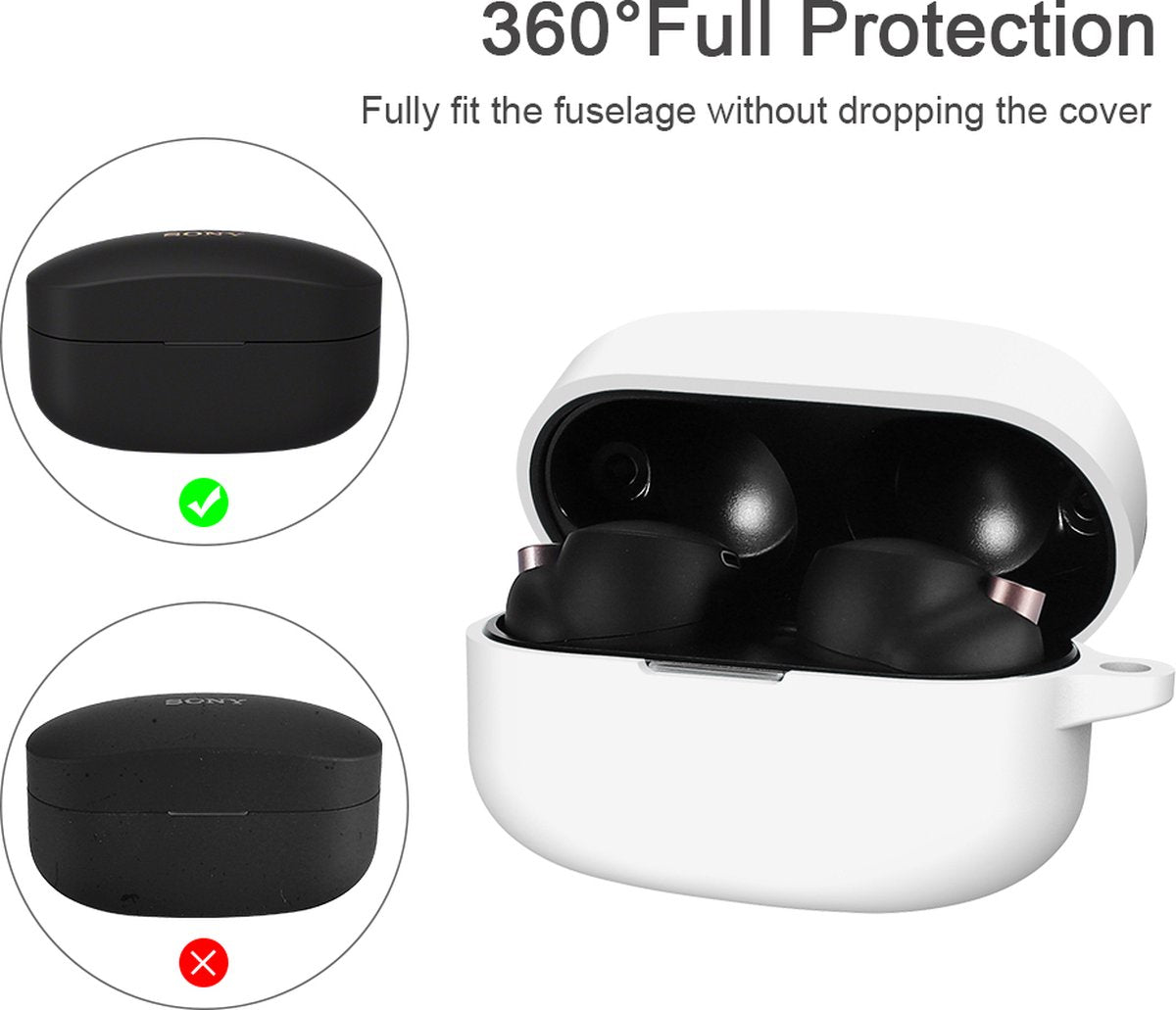 YONO Hoesje geschikt voor Sony WF-1000XM4 - Siliconen Case met Clip - Wit