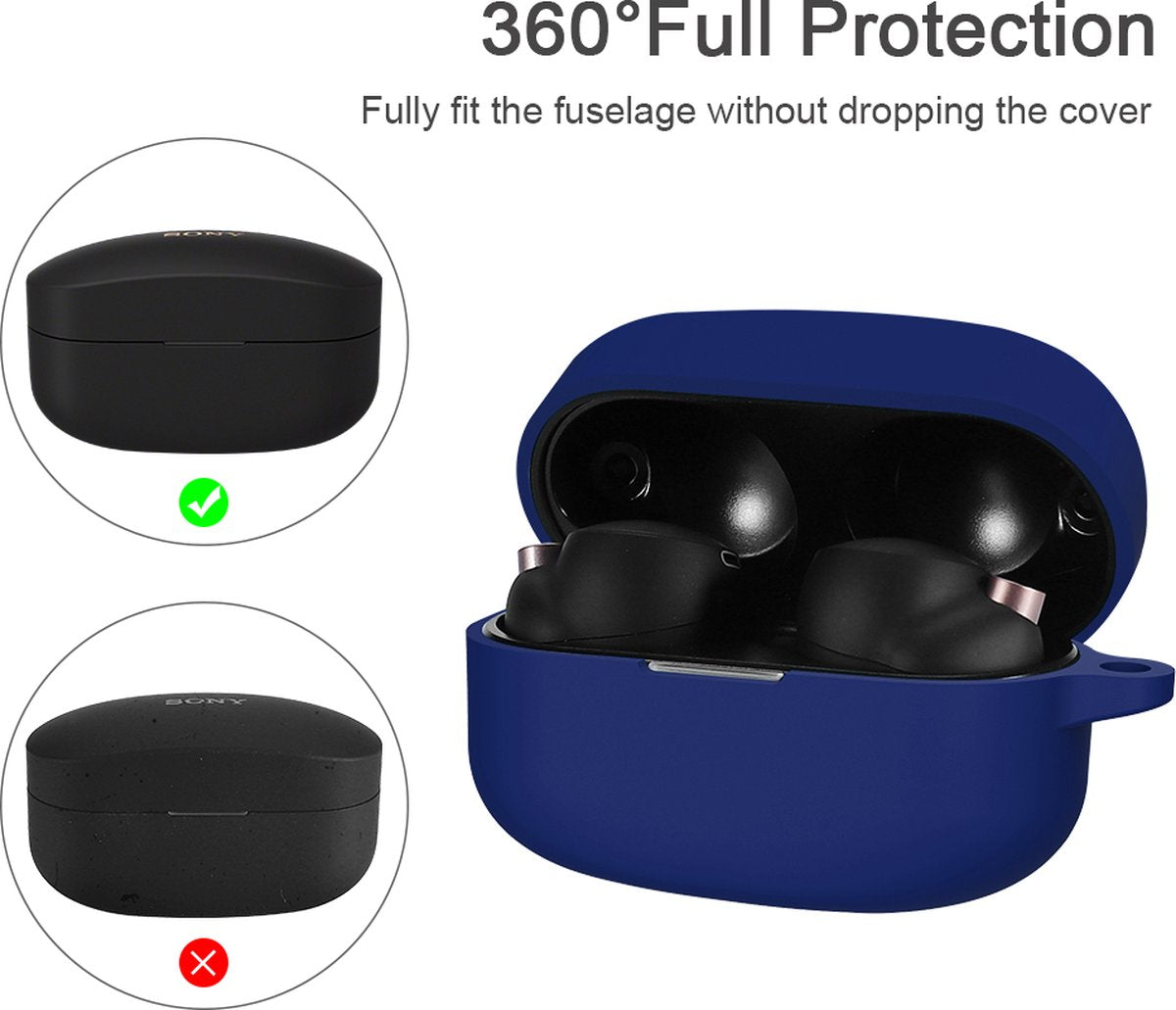 YONO Hoesje geschikt voor Sony WF-1000XM4 - Siliconen Case met Clip - Donkerblauw