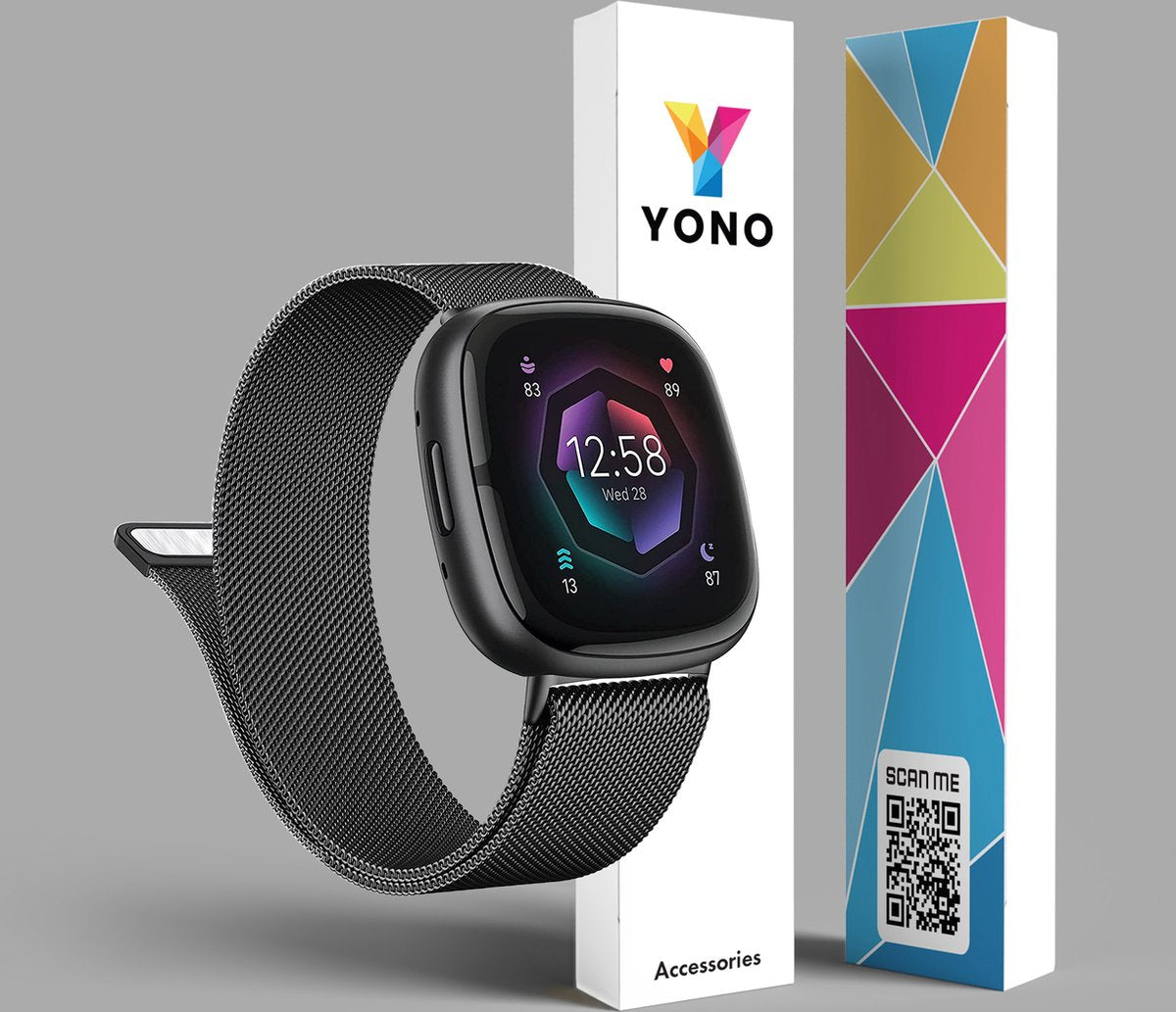 YONO Milanees Bandje geschikt voor Fitbit Versa 4 / Sense 2 – Zwart – Large