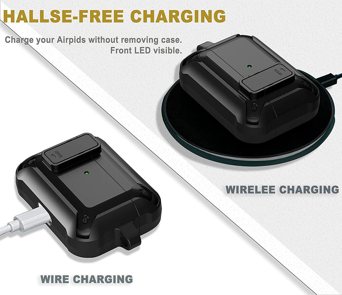 YONO Hoesje geschikt voor Airpods Pro 1 / 2 - Armor Case met Lock - Zwart