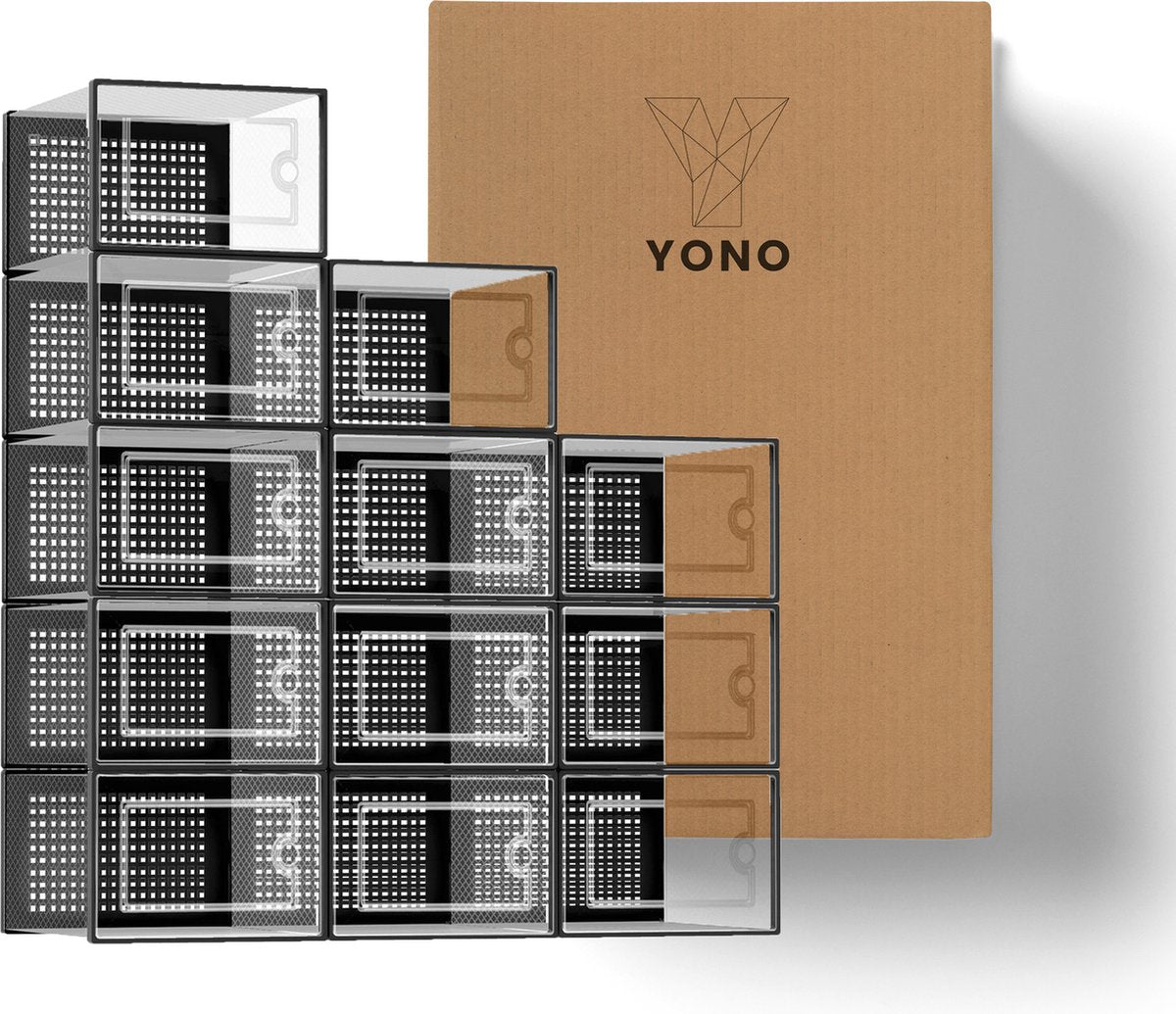 YONO Sneakerbox Set - Schoenen Opbergsysteem - Schoenenbox Organizer - Schoenenrek met Deur - Transparant - 12 Stuks