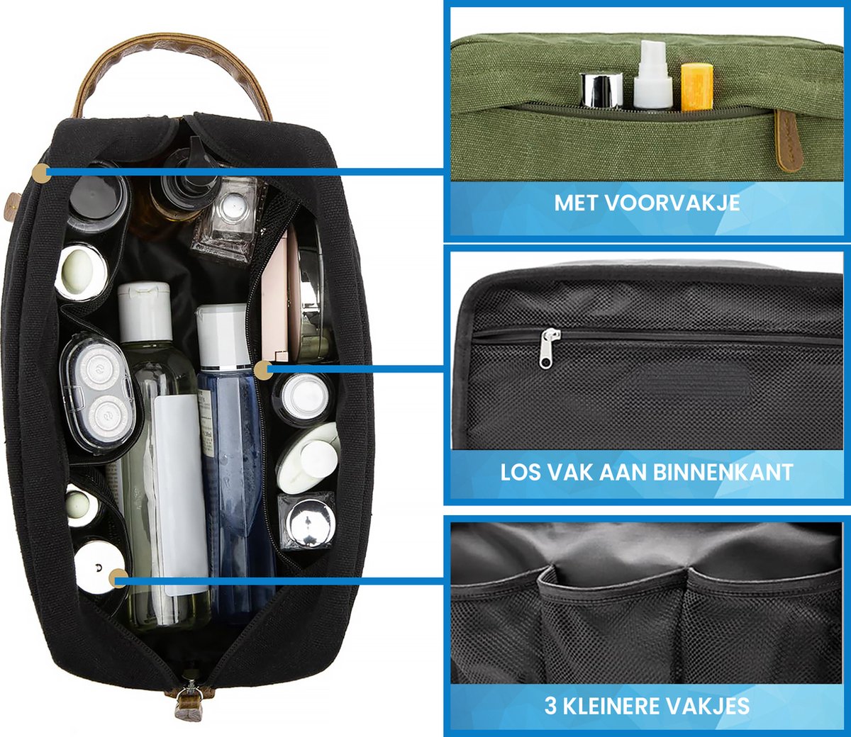 YONO Toilettas Heren - Travel Organizer Etui - Oxford Stof - Groen