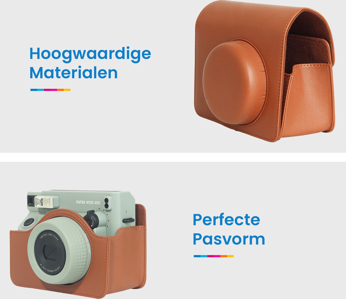 YONO Case geschikt voor Fujifilm Instax Wide 400 - Bescherm Hoes met Draagriem - Bruin