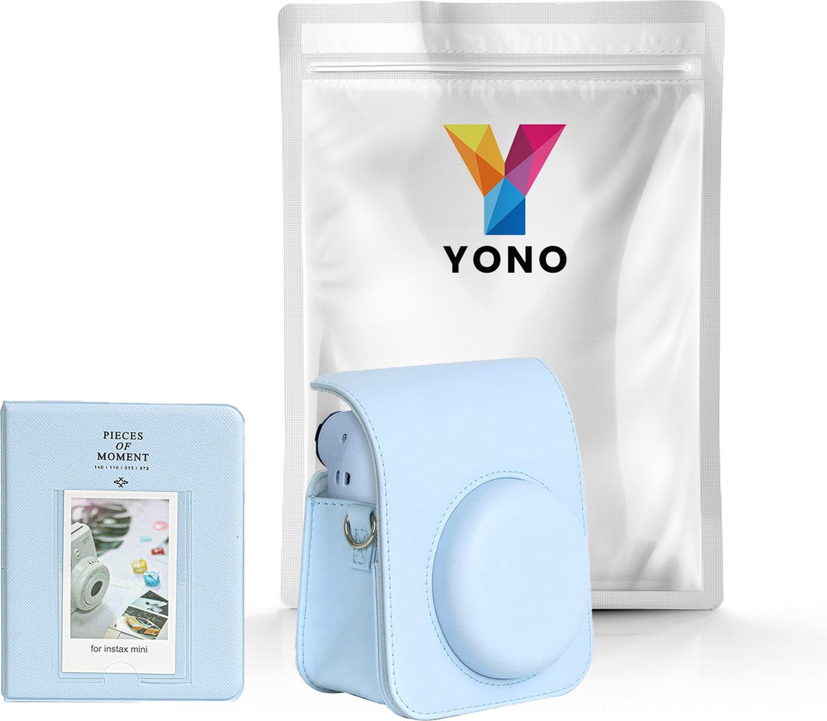 YONO Accessoires Set geschikt voor Fujifilm Instax Mini 12 - Camera Tas met Draagriem - Hoesje en Fotoalbum - Pastel Blauw