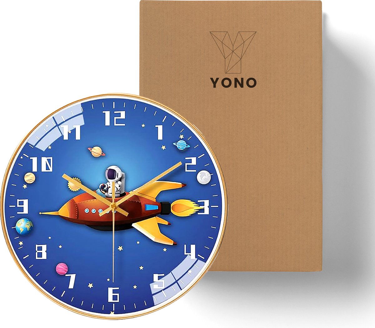YONO Wandklok voor Kinderen - Stille Klok - 30,5 cm - Raket