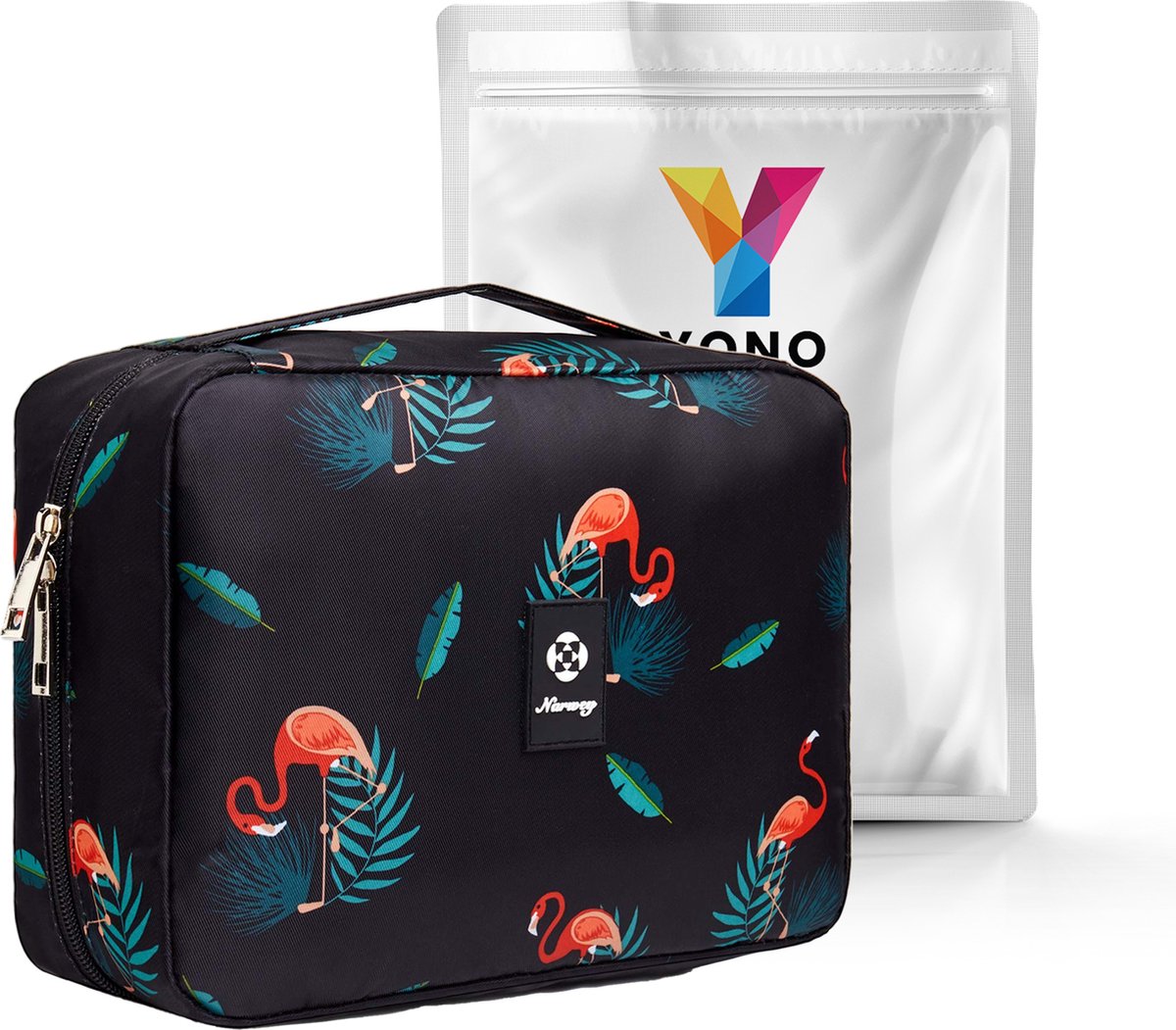 YONO Reis Toilettas Hangend met Haak - Geschikt voor Beauty, Make Up en Toiletartikelen – Travel Organizer – Cosmetica Tas voor Dames en Heren - Flamingo Zwart