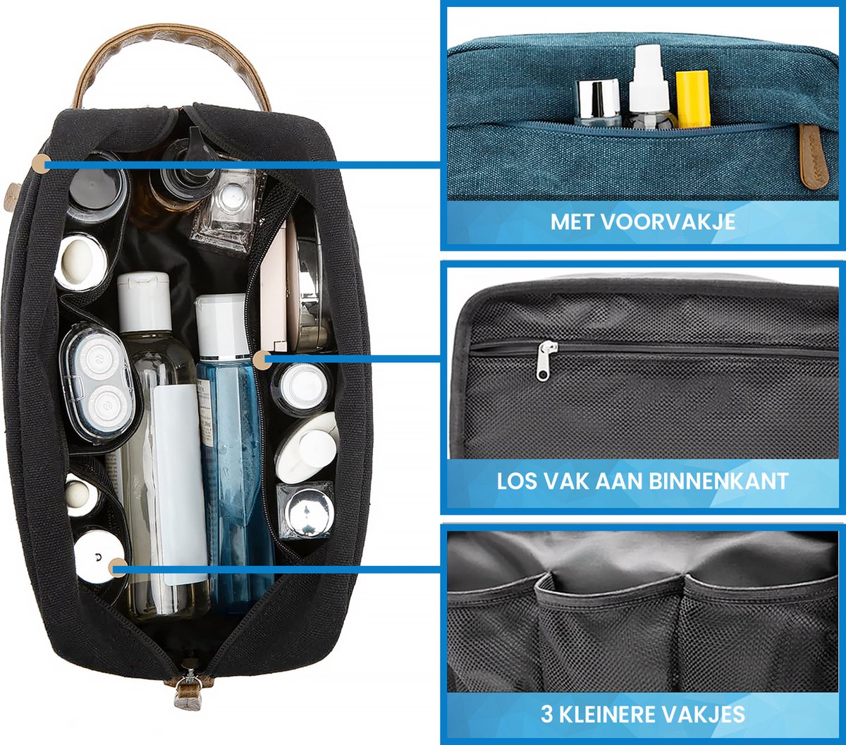 YONO Toilettas Heren - Travel Organizer Etui - Oxford Stof - Blauw